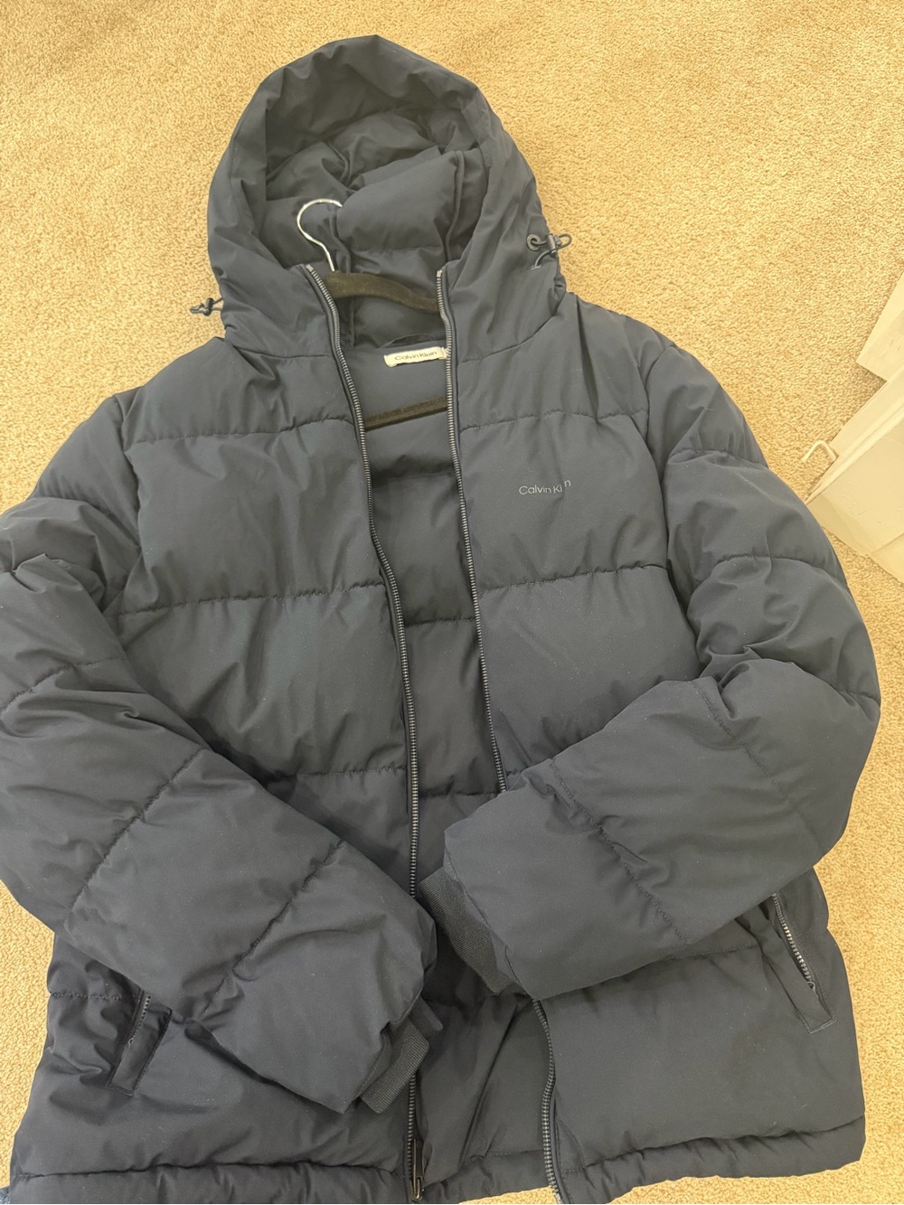 Calvin Klein Men's Dark Blue Hooded Puffer Coat